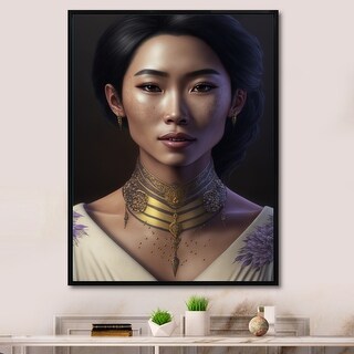 Designart "Asian Goddess With Golden Necklace I" Asian Woman Framed